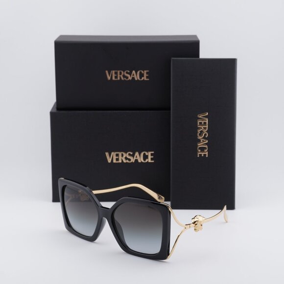 Versace VE4502U GB1/87 Sunglasses Black/Gold Square Frame, Grey Gradient Lenses - Picture 9 of 9